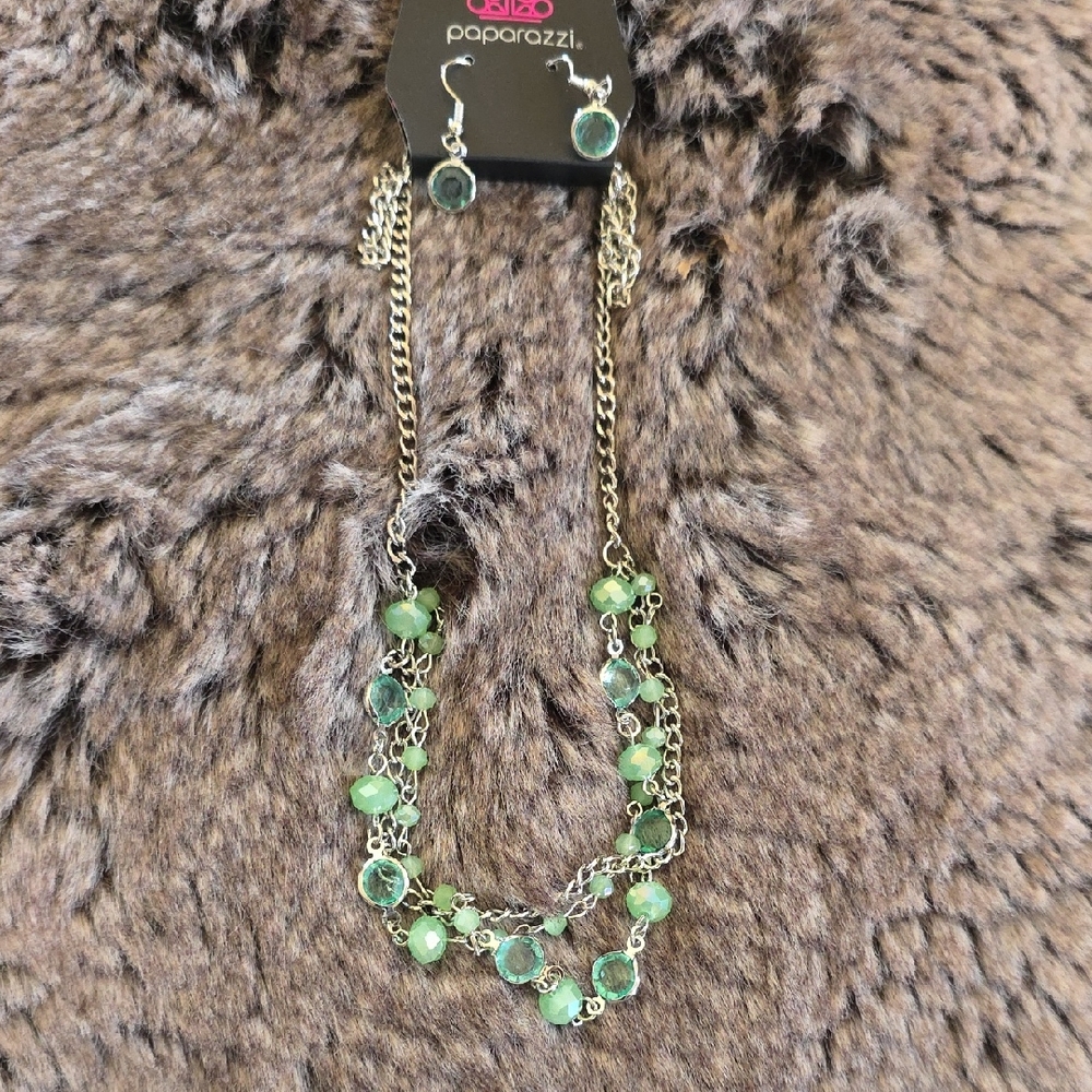 Paparazzi Silver Necklace with Green Accents